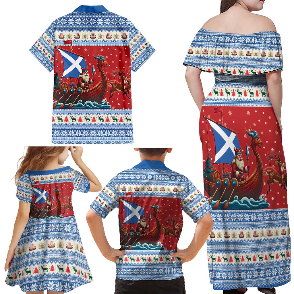 Scotland Viking Santa Christmas Family Matching Off Shoulder Maxi Dress and Hawaiian Shirt Funny Reindeer Norse Xmas - Wonder Print Shop