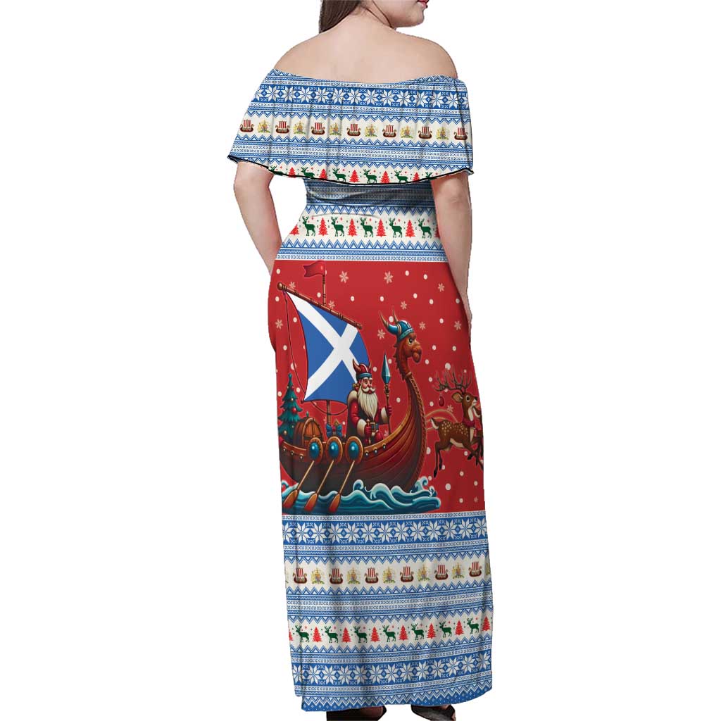 Scotland Viking Santa Christmas Family Matching Off Shoulder Maxi Dress and Hawaiian Shirt Funny Reindeer Norse Xmas - Wonder Print Shop