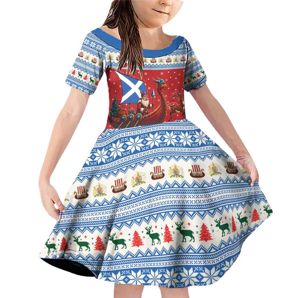 Scotland Viking Santa Christmas Family Matching Off Shoulder Short Dress and Hawaiian Shirt Funny Reindeer Norse Xmas - Wonder Print Shop