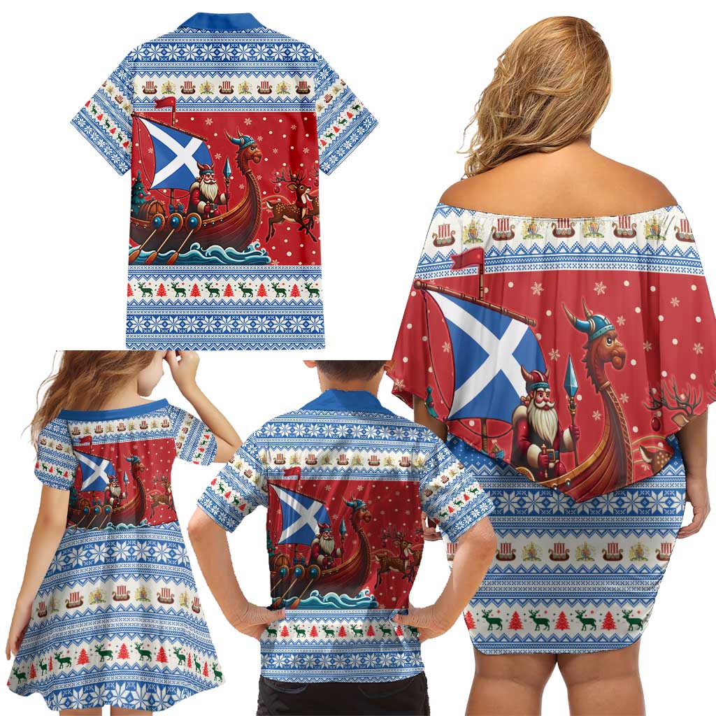 Scotland Viking Santa Christmas Family Matching Off Shoulder Short Dress and Hawaiian Shirt Funny Reindeer Norse Xmas - Wonder Print Shop