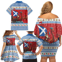 Scotland Viking Santa Christmas Family Matching Off Shoulder Short Dress and Hawaiian Shirt Funny Reindeer Norse Xmas - Wonder Print Shop