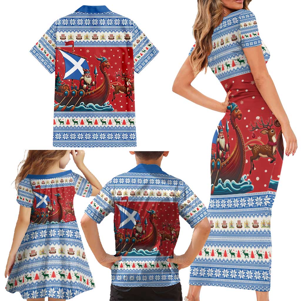 Scotland Viking Santa Christmas Family Matching Short Sleeve Bodycon Dress and Hawaiian Shirt Funny Reindeer Norse Xmas - Wonder Print Shop