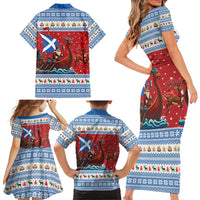 Scotland Viking Santa Christmas Family Matching Short Sleeve Bodycon Dress and Hawaiian Shirt Funny Reindeer Norse Xmas - Wonder Print Shop