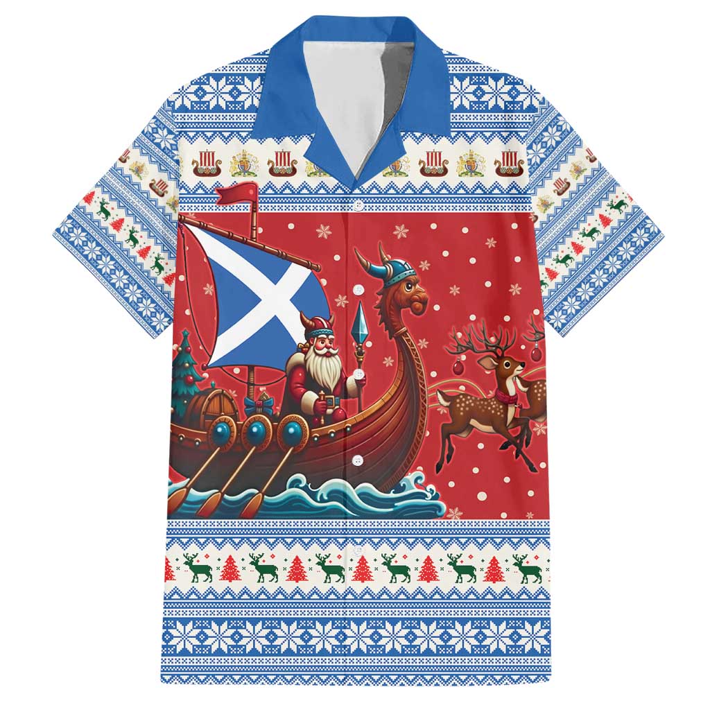 Scotland Viking Santa Christmas Family Matching Short Sleeve Bodycon Dress and Hawaiian Shirt Funny Reindeer Norse Xmas - Wonder Print Shop