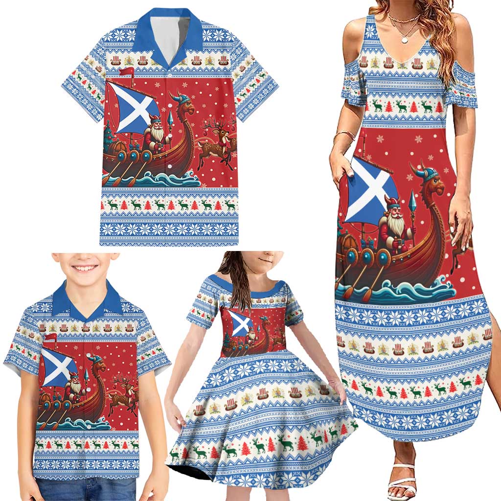 Scotland Viking Santa Christmas Family Matching Summer Maxi Dress and Hawaiian Shirt Funny Reindeer Norse Xmas - Wonder Print Shop
