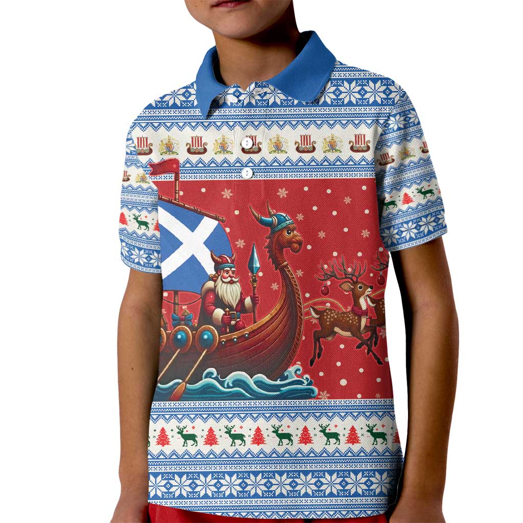 Scotland Viking Santa Christmas Kid Polo Shirt Funny Reindeer Norse Xmas - Wonder Print Shop