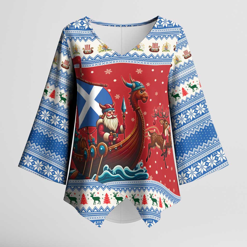 Scotland Viking Santa Christmas Kimono Sleeve Blouse Funny Reindeer Norse Xmas - Wonder Print Shop