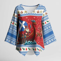 Scotland Viking Santa Christmas Kimono Sleeve Blouse Funny Reindeer Norse Xmas - Wonder Print Shop