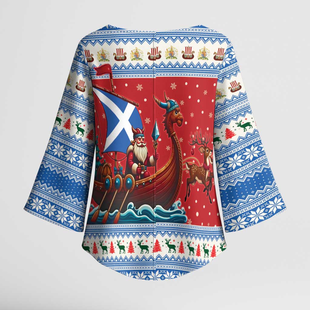 Scotland Viking Santa Christmas Kimono Sleeve Blouse Funny Reindeer Norse Xmas - Wonder Print Shop