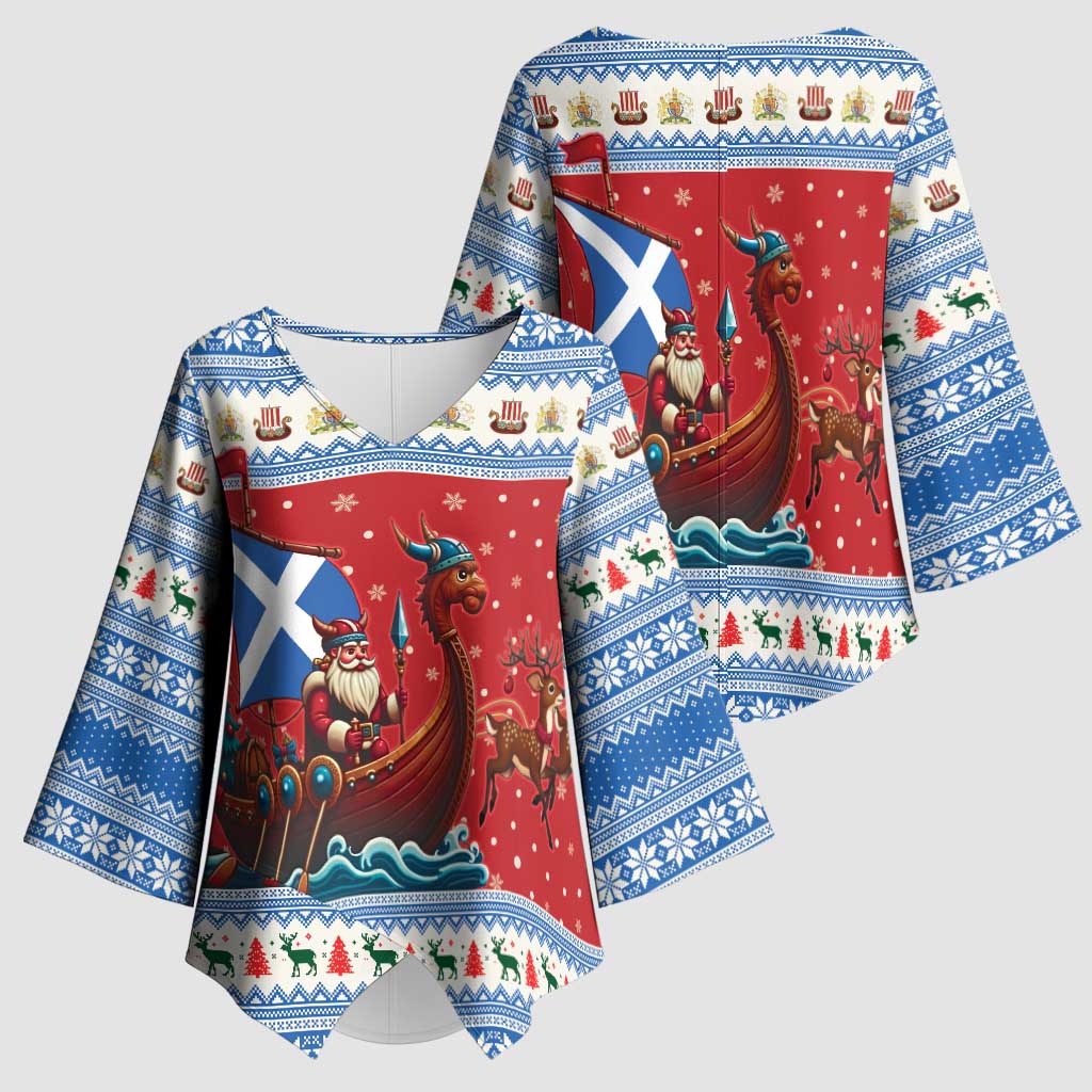 Scotland Viking Santa Christmas Kimono Sleeve Blouse Funny Reindeer Norse Xmas - Wonder Print Shop