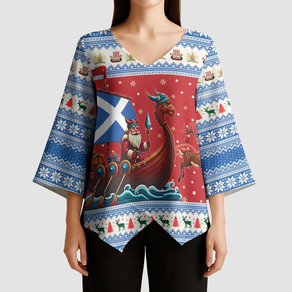 Scotland Viking Santa Christmas Kimono Sleeve Blouse Funny Reindeer Norse Xmas - Wonder Print Shop