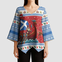 Scotland Viking Santa Christmas Kimono Sleeve Blouse Funny Reindeer Norse Xmas - Wonder Print Shop