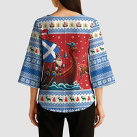 Scotland Viking Santa Christmas Kimono Sleeve Blouse Funny Reindeer Norse Xmas - Wonder Print Shop