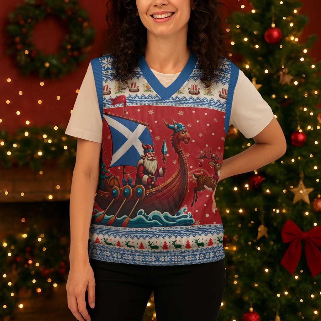 Scotland Viking Santa Christmas Knitted V-Neck Vest Funny Reindeer Norse Xmas - Wonder Print Shop