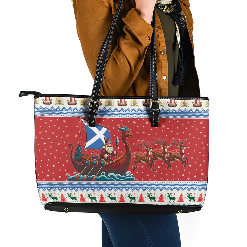 Scotland Viking Santa Christmas Leather Tote Bag Funny Reindeer Norse Xmas - Wonder Print Shop