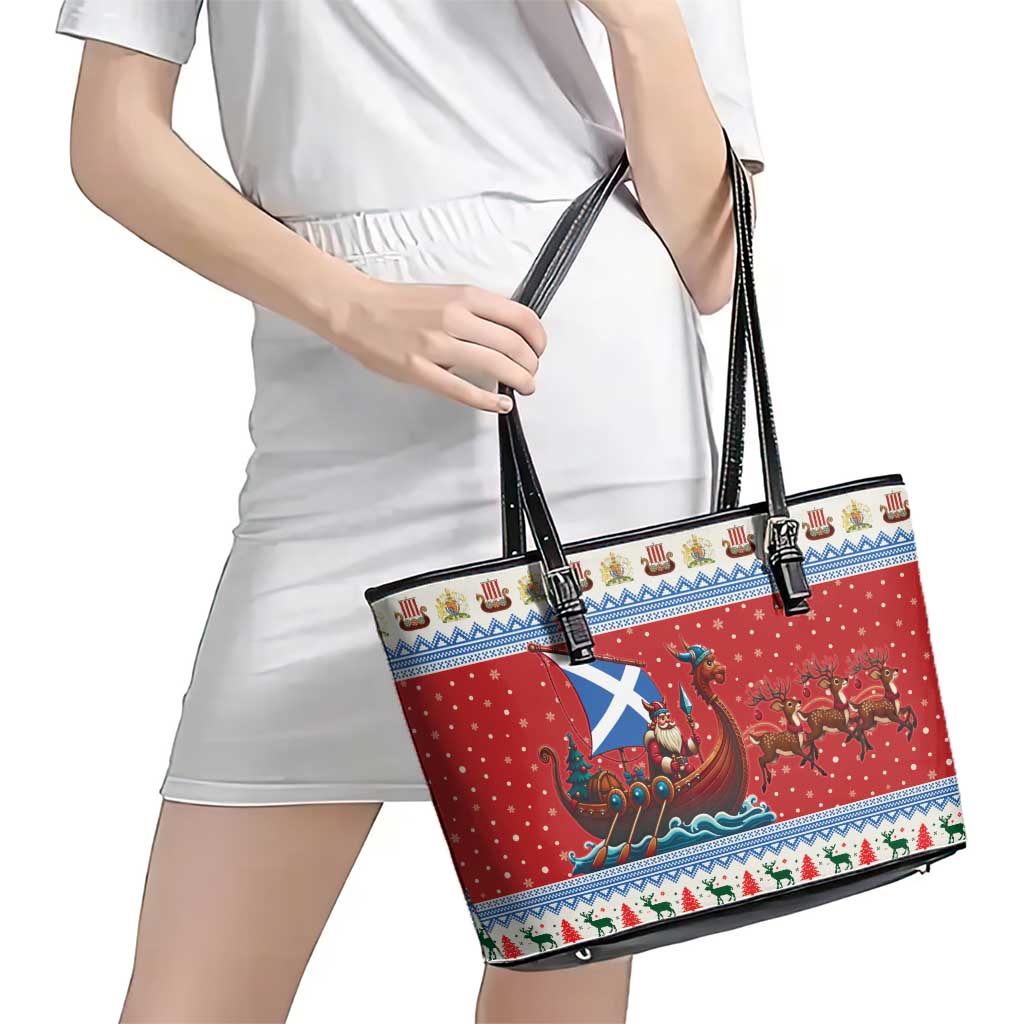 Scotland Viking Santa Christmas Leather Tote Bag Funny Reindeer Norse Xmas - Wonder Print Shop