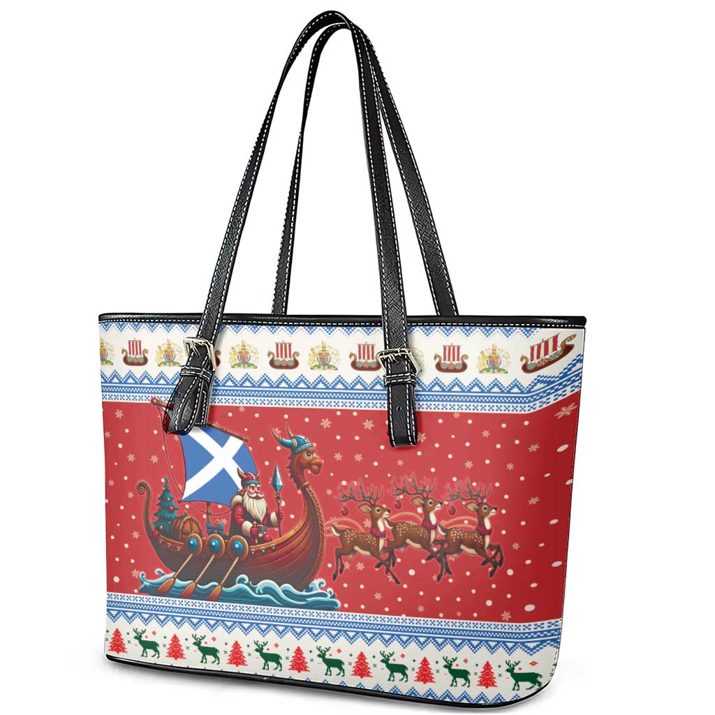 Scotland Viking Santa Christmas Leather Tote Bag Funny Reindeer Norse Xmas - Wonder Print Shop