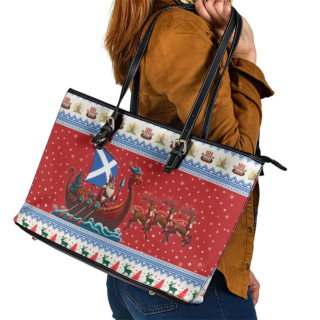 Scotland Viking Santa Christmas Leather Tote Bag Funny Reindeer Norse Xmas - Wonder Print Shop