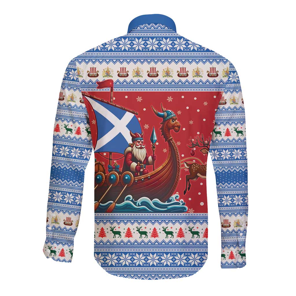 Scotland Viking Santa Christmas Long Sleeve Button Shirt Funny Reindeer Norse Xmas - Wonder Print Shop