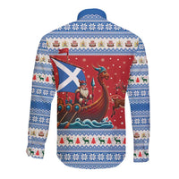 Scotland Viking Santa Christmas Long Sleeve Button Shirt Funny Reindeer Norse Xmas - Wonder Print Shop