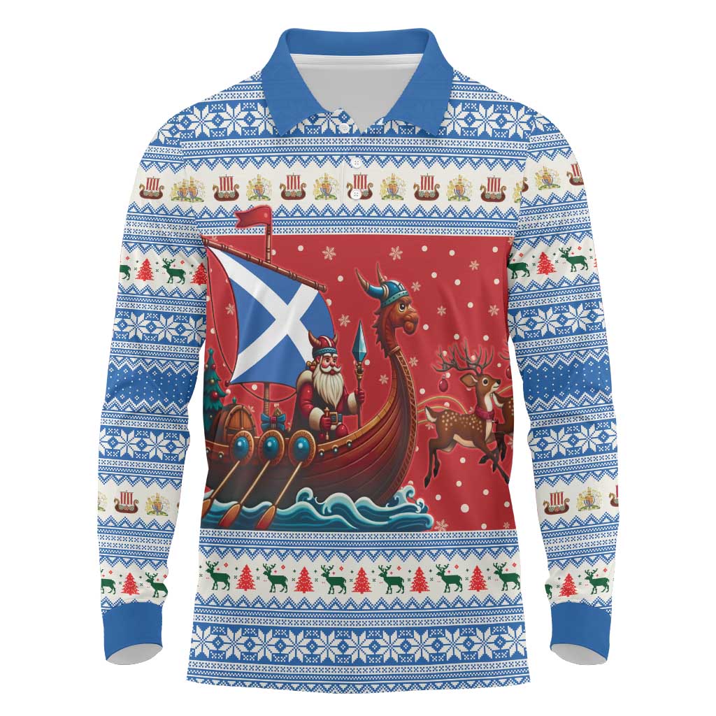 Scotland Viking Santa Christmas Long Sleeve Polo Shirt Funny Reindeer Norse Xmas - Wonder Print Shop