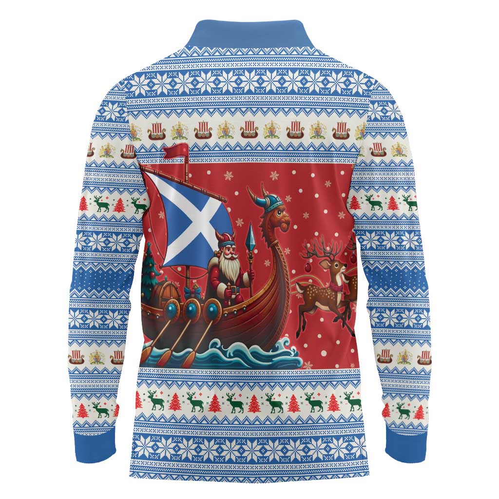 Scotland Viking Santa Christmas Long Sleeve Polo Shirt Funny Reindeer Norse Xmas - Wonder Print Shop