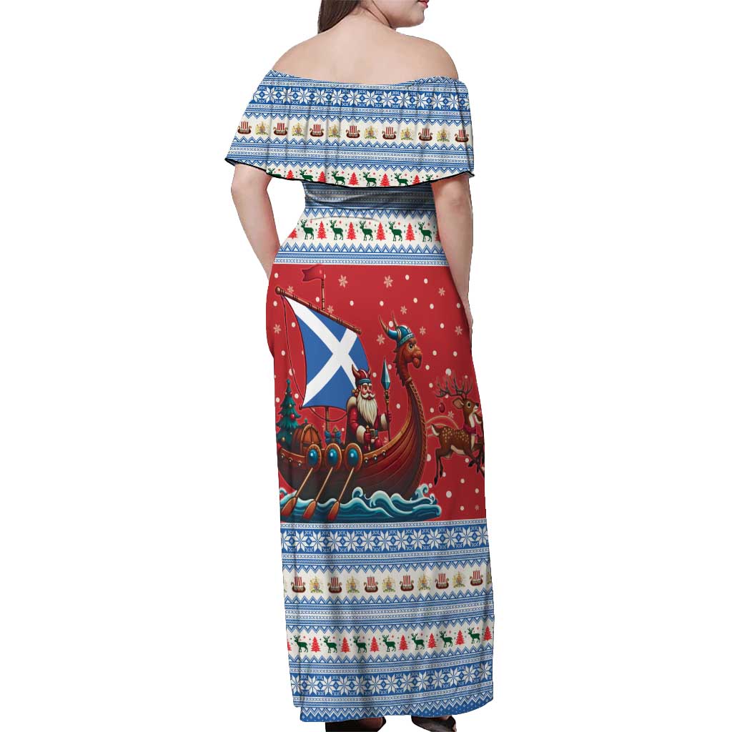 Scotland Viking Santa Christmas Off Shoulder Maxi Dress Funny Reindeer Norse Xmas - Wonder Print Shop