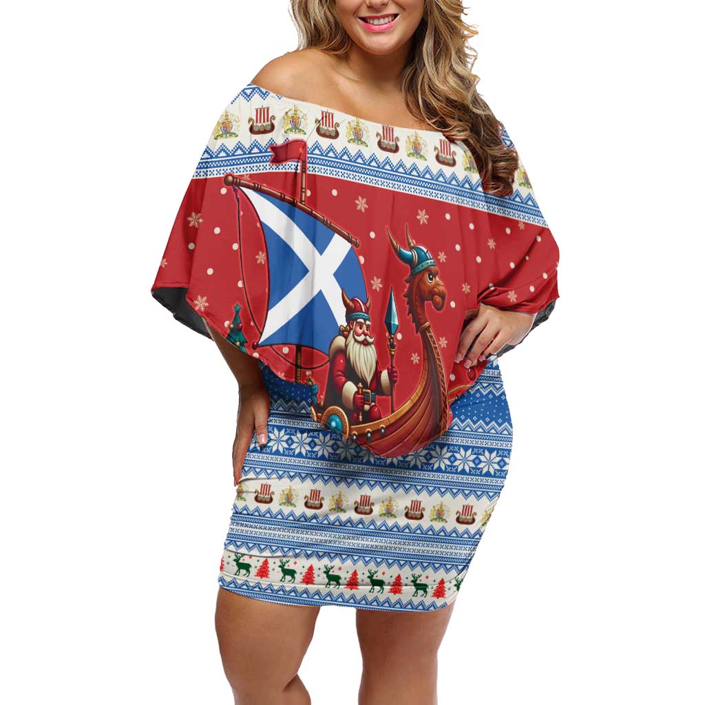Scotland Viking Santa Christmas Off Shoulder Short Dress Funny Reindeer Norse Xmas - Wonder Print Shop