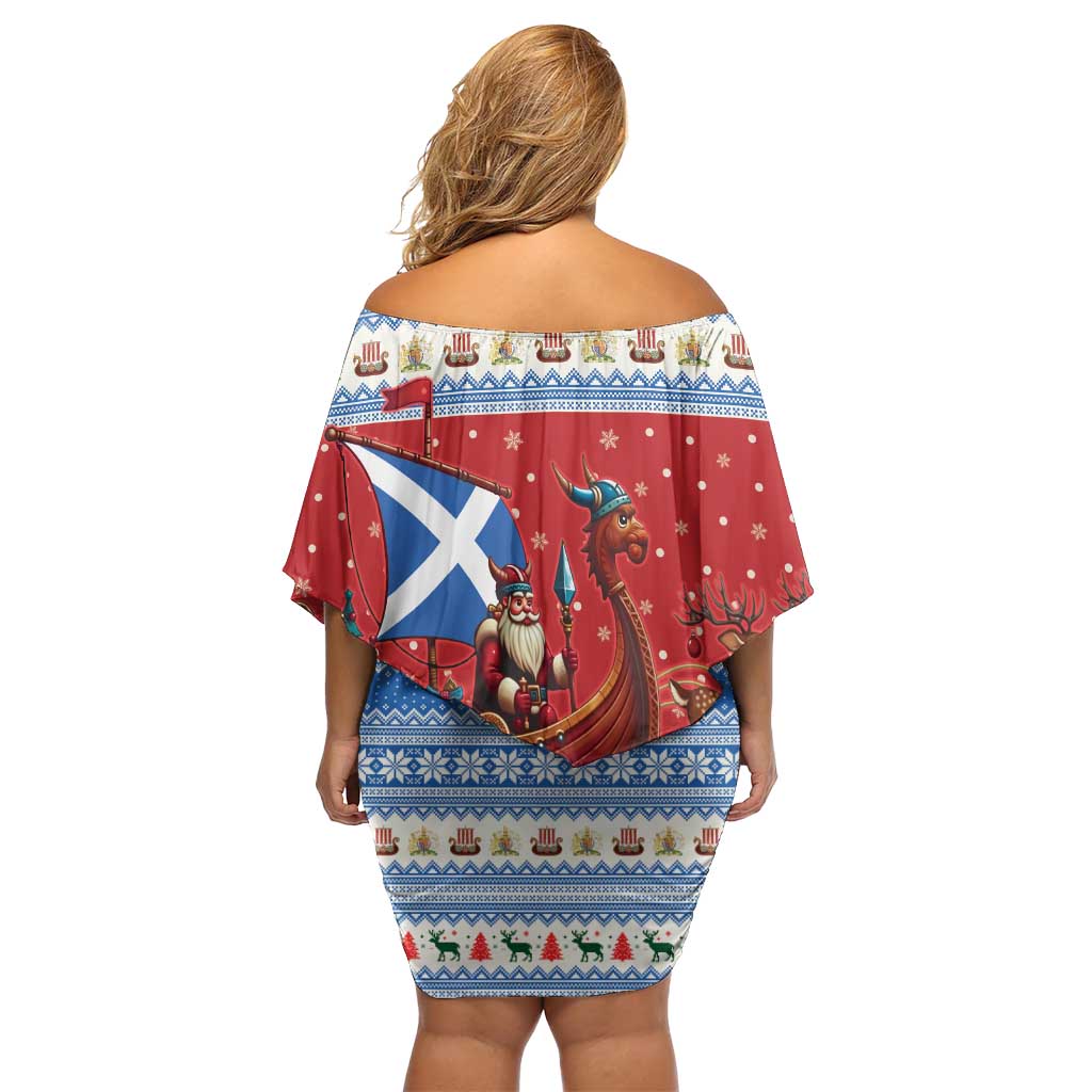 Scotland Viking Santa Christmas Off Shoulder Short Dress Funny Reindeer Norse Xmas - Wonder Print Shop