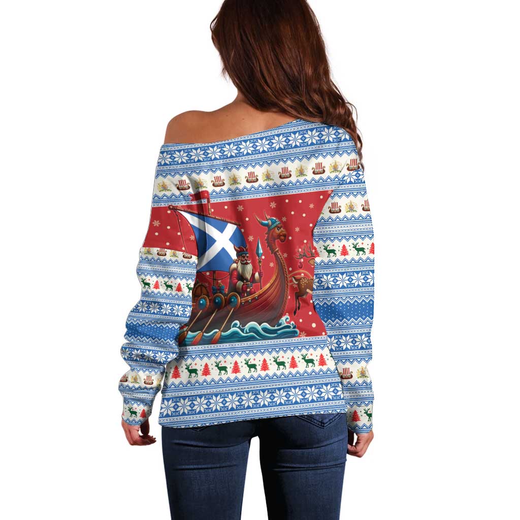 Scotland Viking Santa Christmas Off Shoulder Sweater Funny Reindeer Norse Xmas - Wonder Print Shop