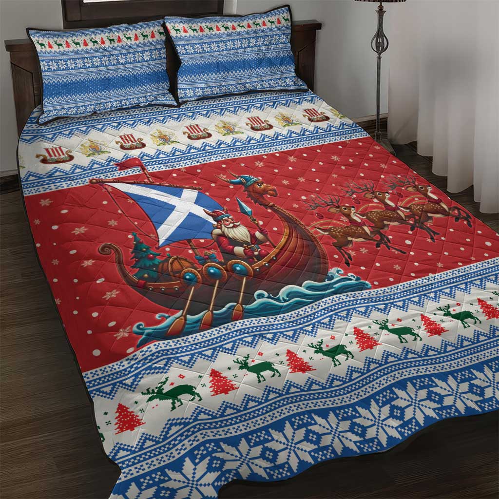 Scotland Viking Santa Christmas Quilt Bed Set Funny Reindeer Norse Xmas - Wonder Print Shop