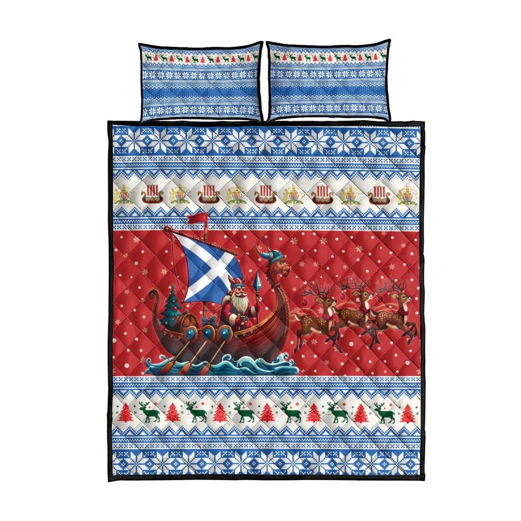 Scotland Viking Santa Christmas Quilt Bed Set Funny Reindeer Norse Xmas - Wonder Print Shop