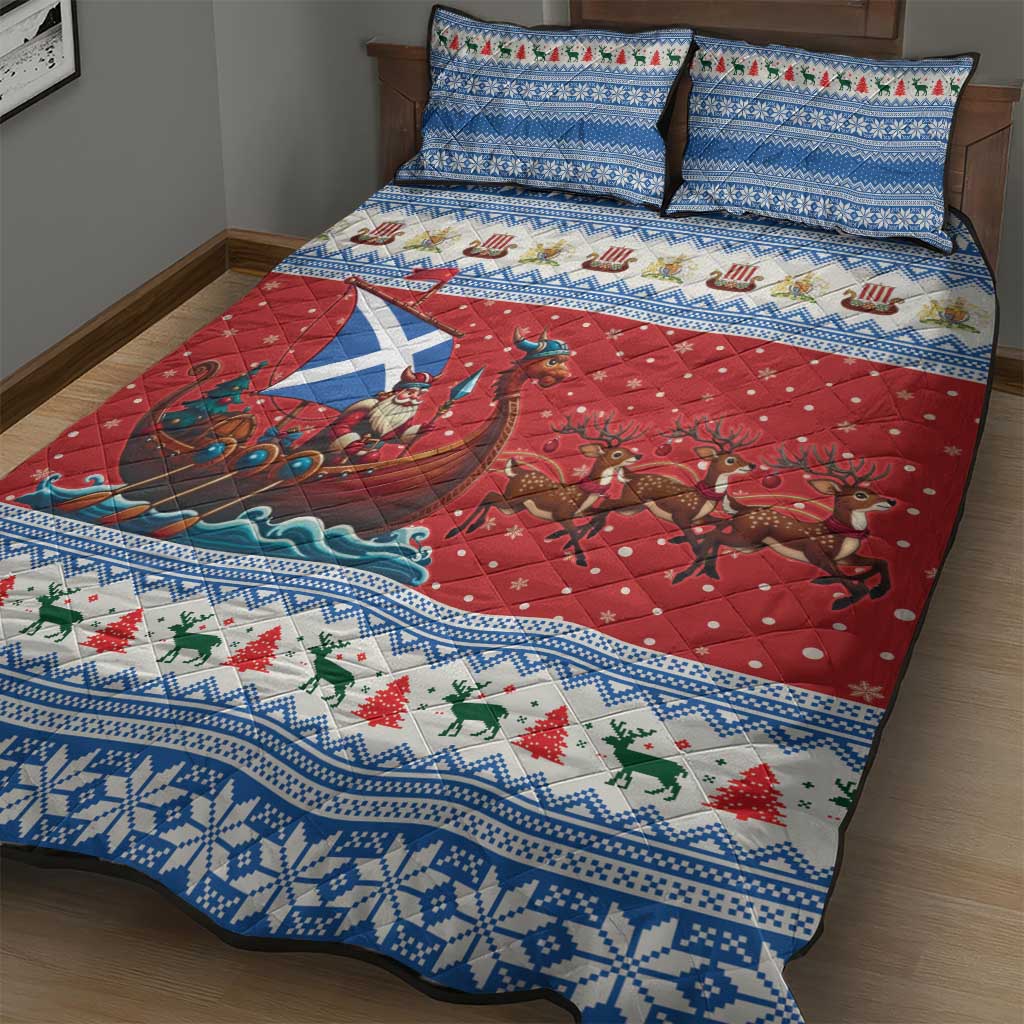 Scotland Viking Santa Christmas Quilt Bed Set Funny Reindeer Norse Xmas - Wonder Print Shop
