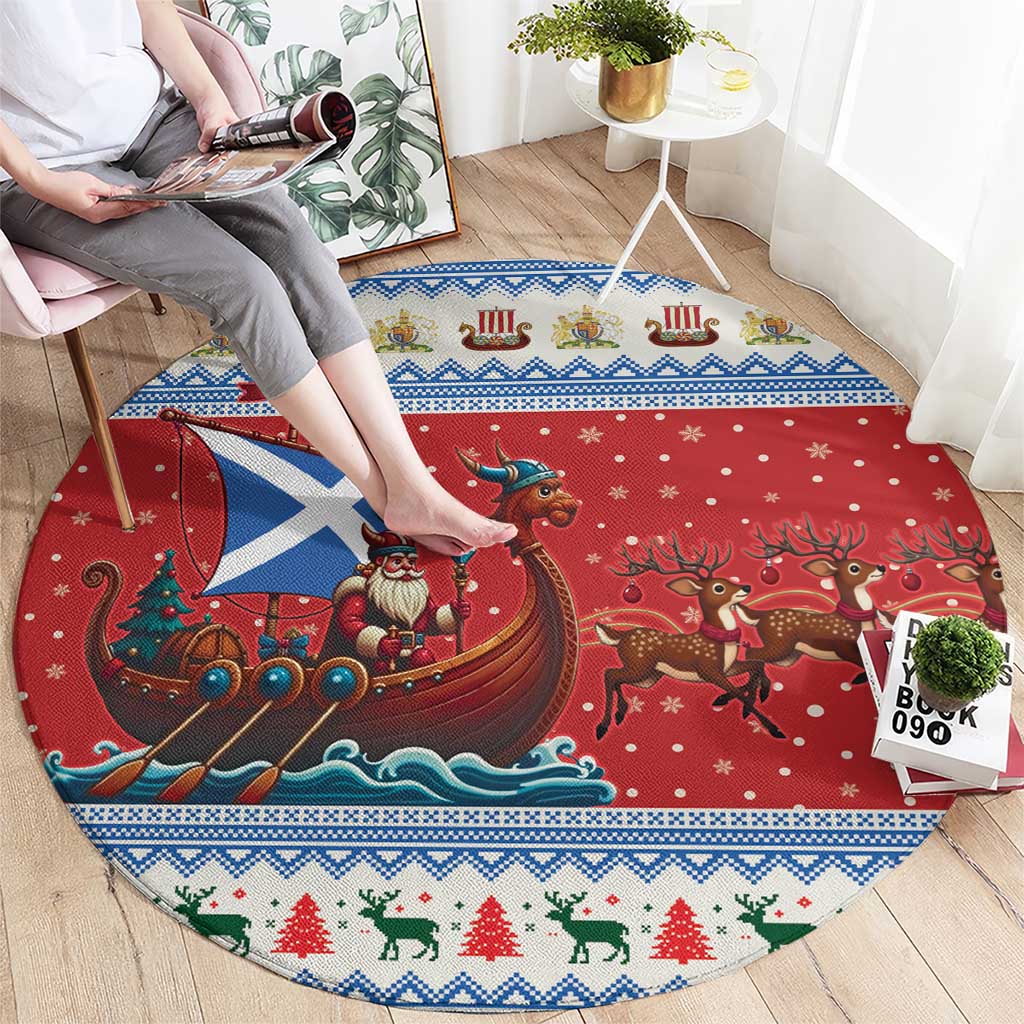 Scotland Viking Santa Christmas Round Carpet Funny Reindeer Norse Xmas - Wonder Print Shop