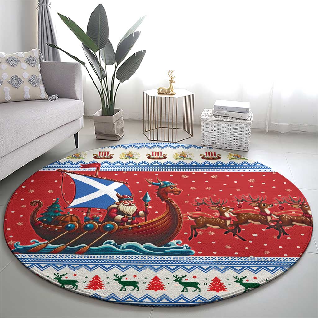 Scotland Viking Santa Christmas Round Carpet Funny Reindeer Norse Xmas - Wonder Print Shop