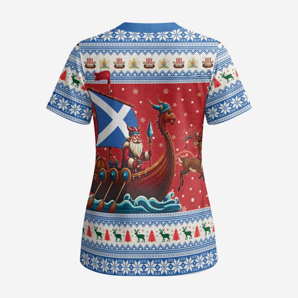 Scotland Viking Santa Christmas Scrub Top Funny Reindeer Norse Xmas - Wonder Print Shop