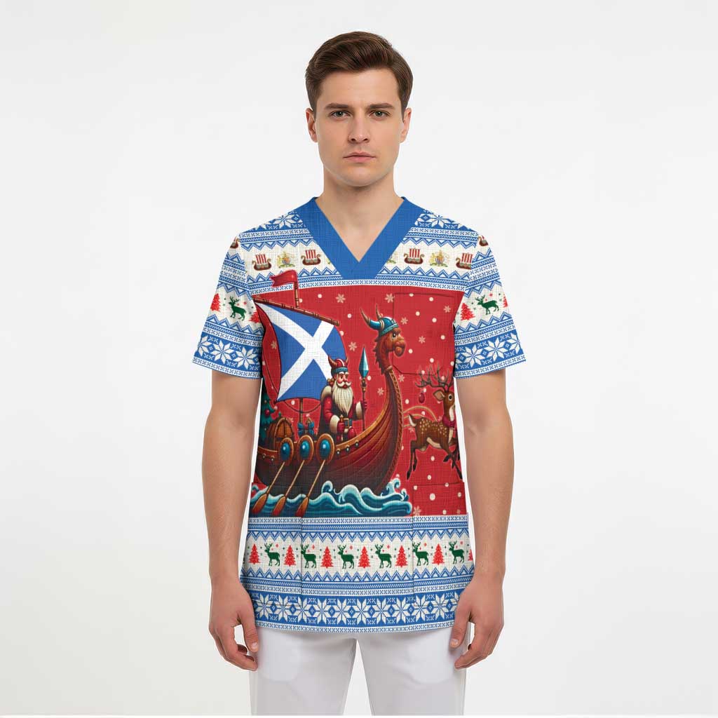 Scotland Viking Santa Christmas Scrub Top Funny Reindeer Norse Xmas - Wonder Print Shop