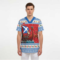 Scotland Viking Santa Christmas Scrub Top Funny Reindeer Norse Xmas - Wonder Print Shop