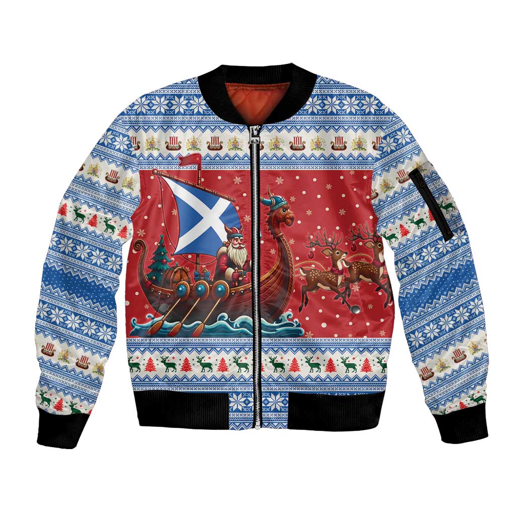 Scotland Viking Santa Christmas Sleeve Zip Bomber Jacket Funny Reindeer Norse Xmas - Wonder Print Shop