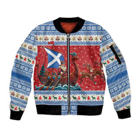 Scotland Viking Santa Christmas Sleeve Zip Bomber Jacket Funny Reindeer Norse Xmas - Wonder Print Shop