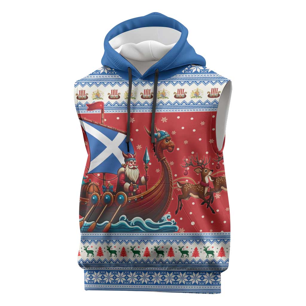 Scotland Viking Santa Christmas Sleeveless Hoodie Funny Reindeer Norse Xmas - Wonder Print Shop