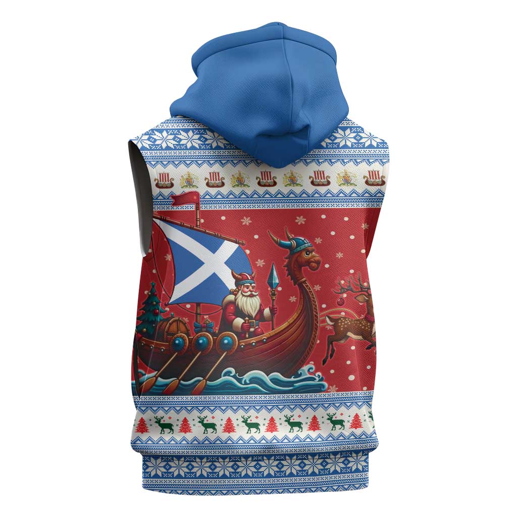 Scotland Viking Santa Christmas Sleeveless Hoodie Funny Reindeer Norse Xmas - Wonder Print Shop