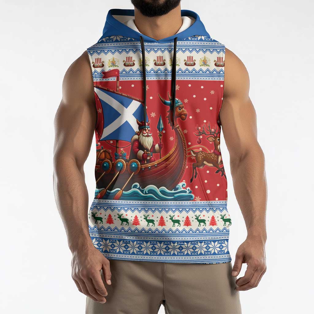 Scotland Viking Santa Christmas Sleeveless Hoodie Funny Reindeer Norse Xmas - Wonder Print Shop