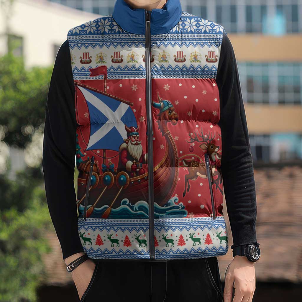Scotland Viking Santa Christmas Sleeveless Puffer Jacket Funny Reindeer Norse Xmas - Wonder Print Shop