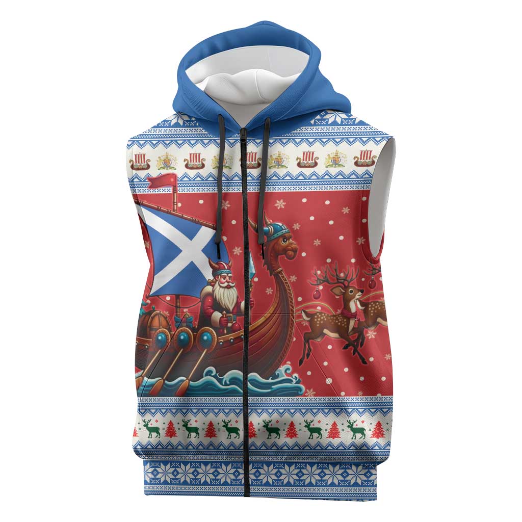 Scotland Viking Santa Christmas Sleeveless Zip Hoodie Funny Reindeer Norse Xmas - Wonder Print Shop
