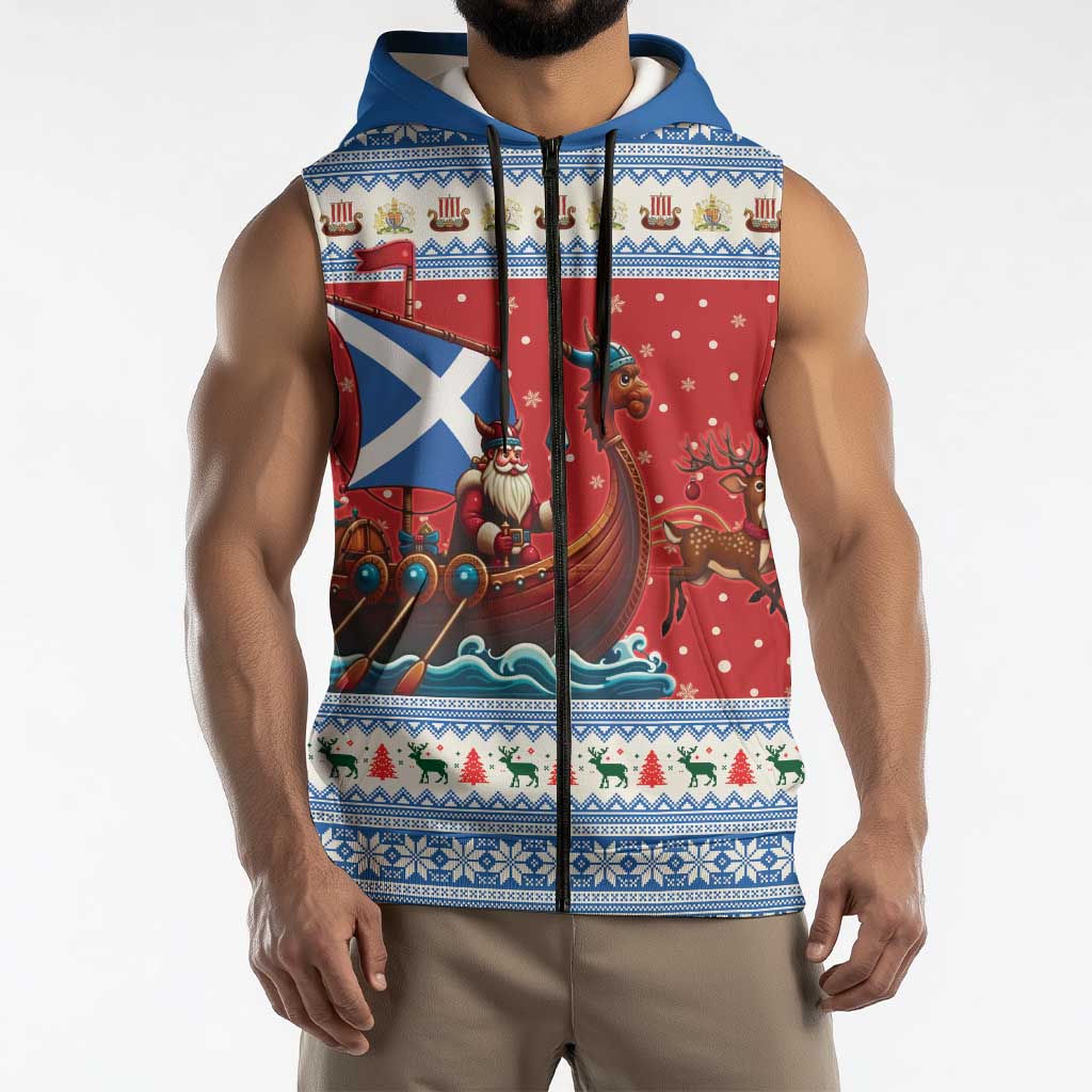 Scotland Viking Santa Christmas Sleeveless Zip Hoodie Funny Reindeer Norse Xmas - Wonder Print Shop