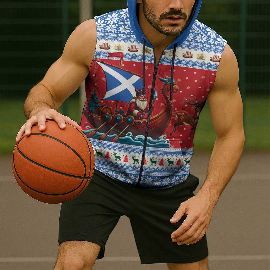 Scotland Viking Santa Christmas Sleeveless Zip Hoodie Funny Reindeer Norse Xmas - Wonder Print Shop