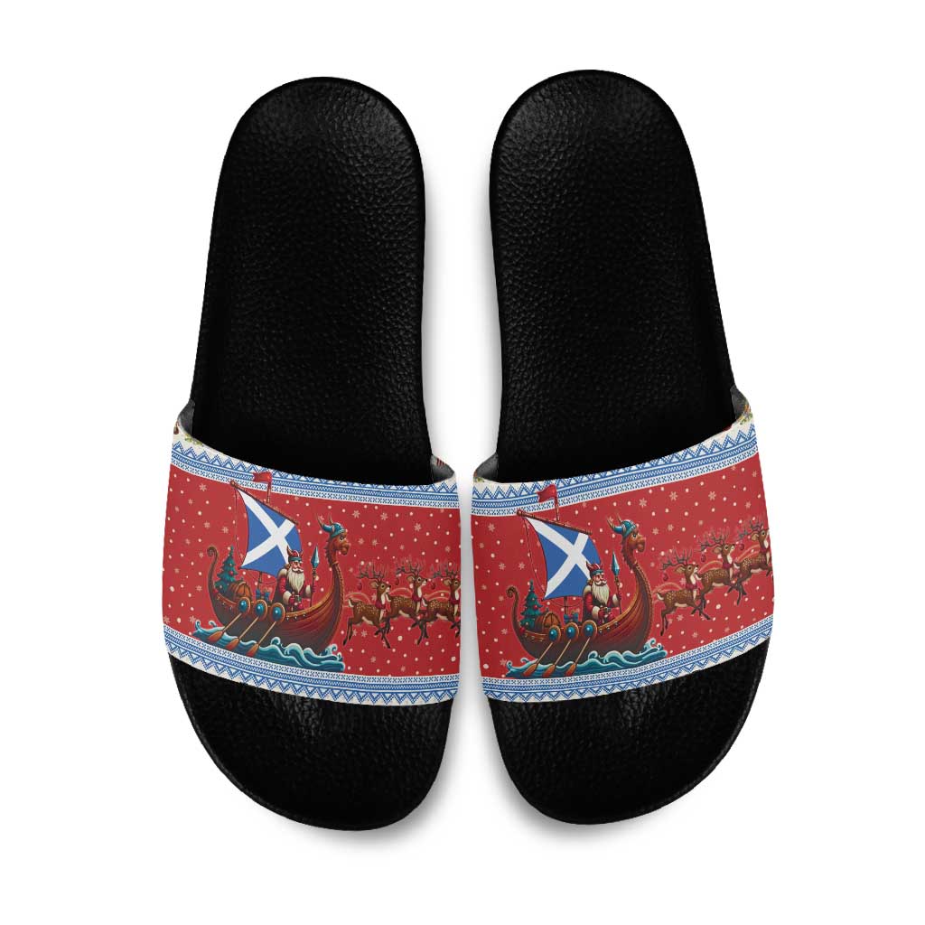 Scotland Viking Santa Christmas Slide Sandals Funny Reindeer Norse Xmas - Wonder Print Shop