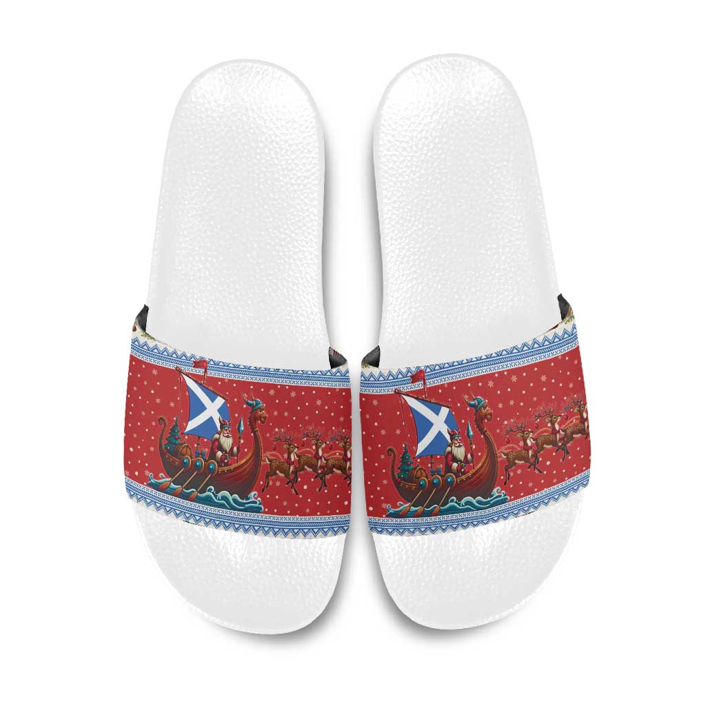 Scotland Viking Santa Christmas Slide Sandals Funny Reindeer Norse Xmas - Wonder Print Shop