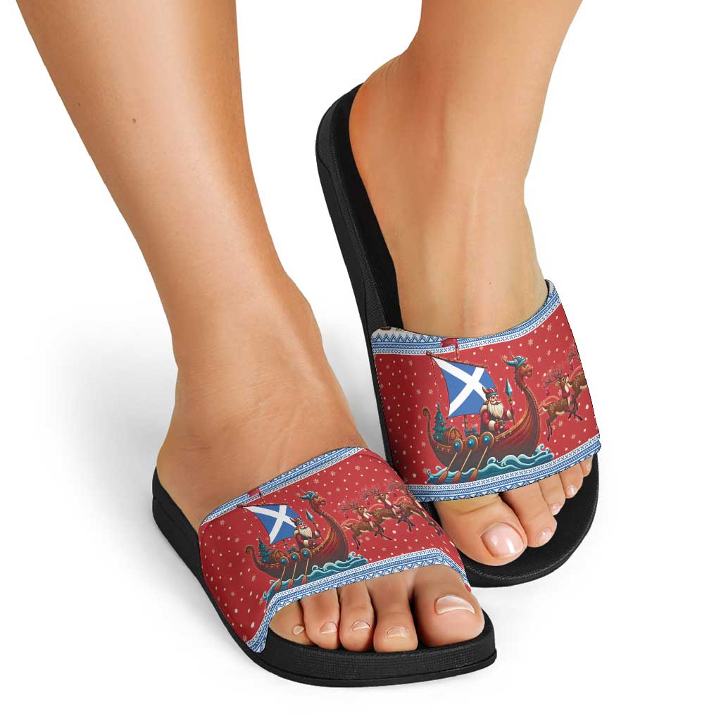 Scotland Viking Santa Christmas Slide Sandals Funny Reindeer Norse Xmas - Wonder Print Shop